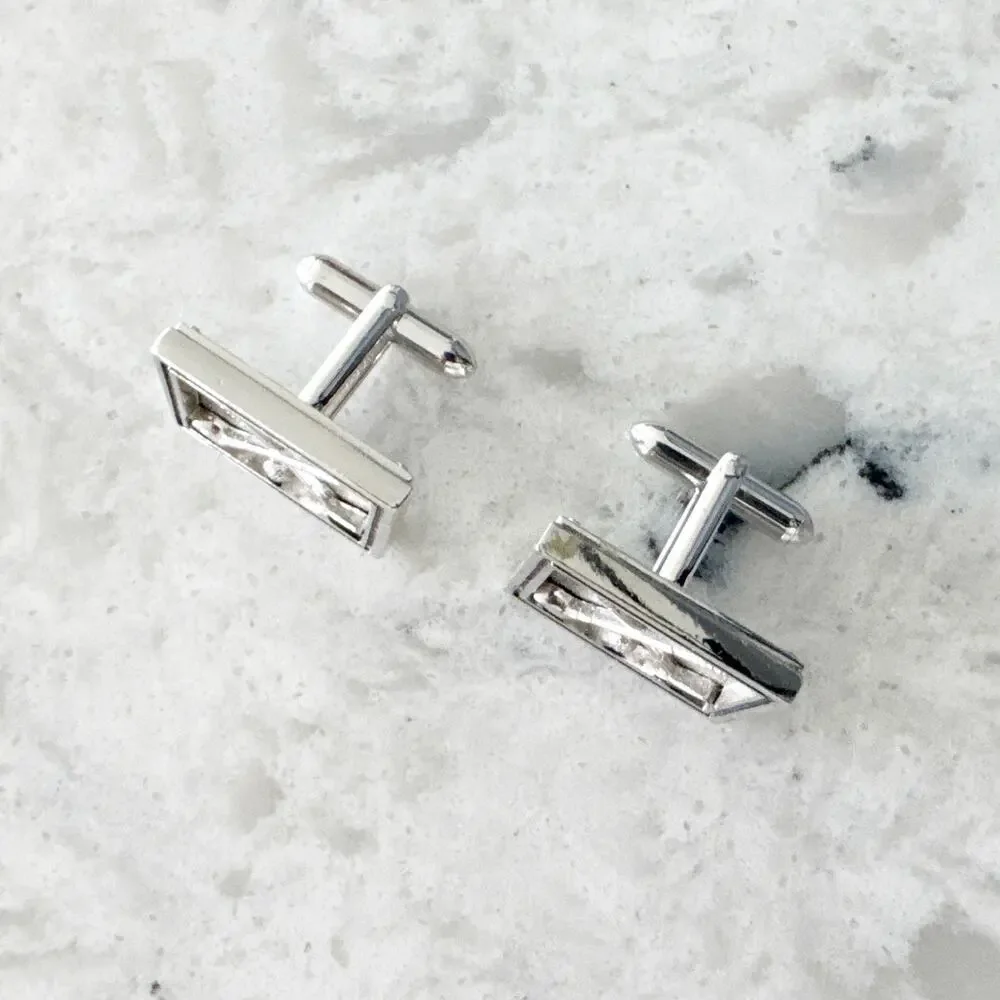 Golf Club Ball Cufflinks Men One Size Silver Tone Iridescent Rectangle Unbranded